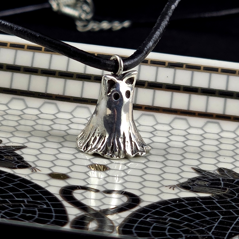 Sterling Silver Ghost Cat Charm Necklace